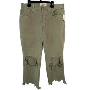 Free People We The Free Distressed Jeans 30 Olive Green Excellent
